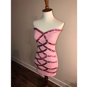 Sequined NEVER WORN strapless Bebe Dress